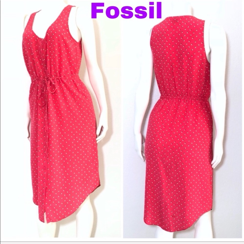 Fossil Silk button down sleeveless shirt dress S